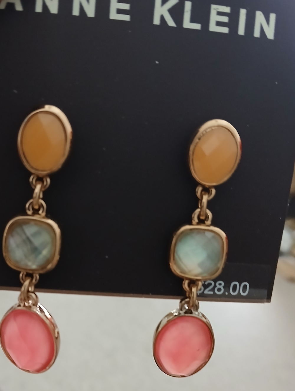 Anne Klein Gold-Tone Drop Earrings with Pink, Peach & Mint Stones